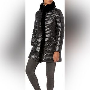 Karl Lagerfeld Paris womens Tuxedo Down Coat With Faux Fur